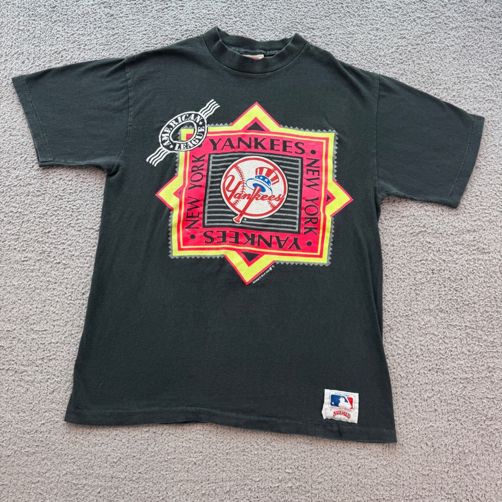 Vintage 1989 New York Yankees Nutmeg Mills MLB Single Stitch T Shirt L USA Made